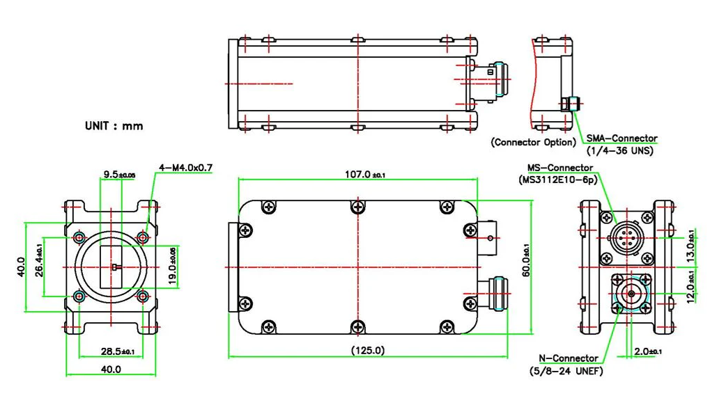 Norsat的單頻段Ku波段低噪聲放大器尺寸圖 Norsat的單頻段Ku波段低噪聲放大器尺寸圖