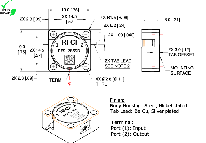 RFCI RFSL2859D插入式法蘭安裝環(huán)形隔離器3.3-3.8GHz RFCI RFSL2859D插入式法蘭安裝環(huán)形隔離器3.3-3.8GHz
